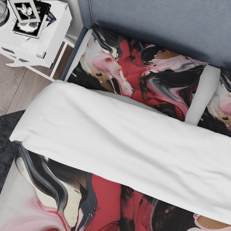 Ensemble de housse de couette en agate rouge et noire, Housse de couette simple + 1 taie décorative stan