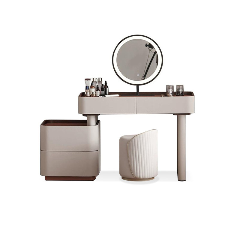 Coiffeuse avec miroir lumineux, 4 tiroirs, prise de courant