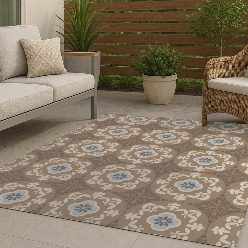 Edan Decorative Non-Slip Outdoor Are Rug, Rectangle 5' x 7', Brown