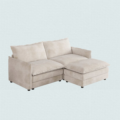 Corduroy Fabric Loveseat Sofa Couch 2 Seater L-Shaped Sectional Upholstered Large Size Deep Seat 2-Seat Sofa