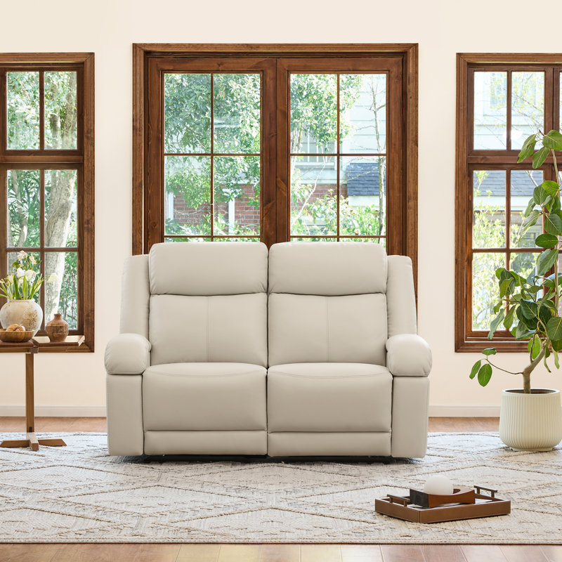 Canapé inclinable électrique en cuir véritable Zachery, Crème, 2