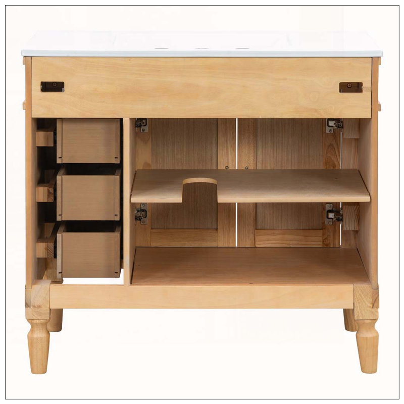Bathroom Vanity with Ceramic Sink, Wood-36-Inch