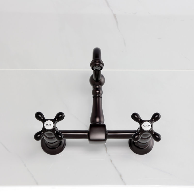 Kingston Brass Heritage Double-Handle 2-Hole Wall-Mount Bridge Kitchen Faucet, Oil Rubbed Bronze