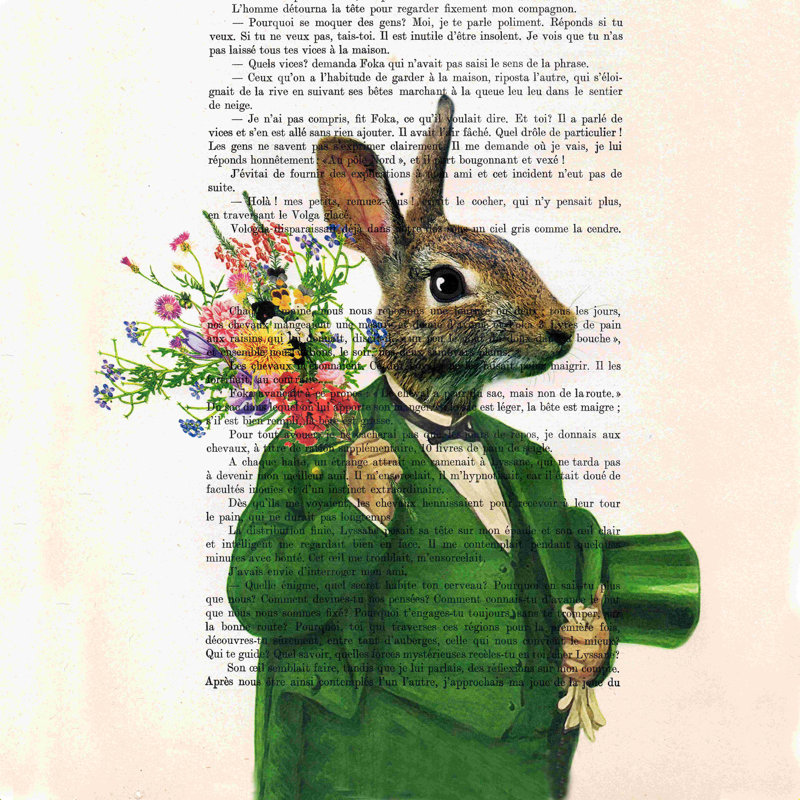Lapin avec fleurs - impression sur toile tendue, H 12 po x l 12 po, Non, L 46,5 po x L 72 po