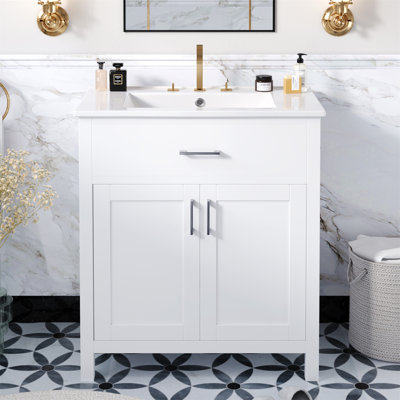 Meuble-lavabo de 30 pouces avec lavabo en céramique et beaucoup de rangement - le choix parfait pour les petites salles de bain