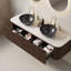 Meuble-lavabo de salle de bain 60 po avec lavabos, 2 tiroirs, 2 lavabos en céramique noir avec motif de pierre, pré-assemblé, couleur noyer-552117014