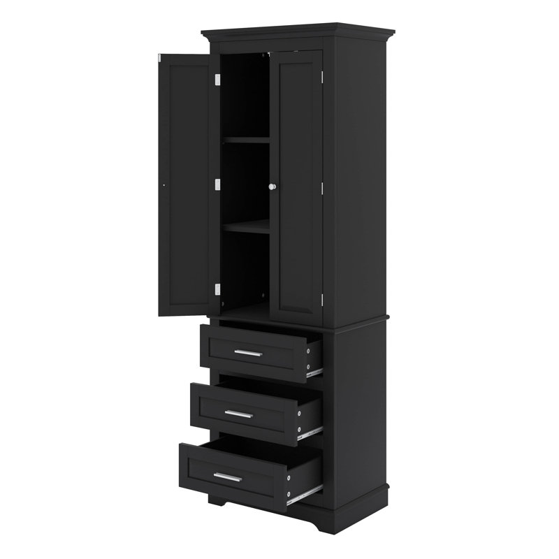 Armoire de rangement imposante avec trois tiroirs et tablettes réglables, Noir