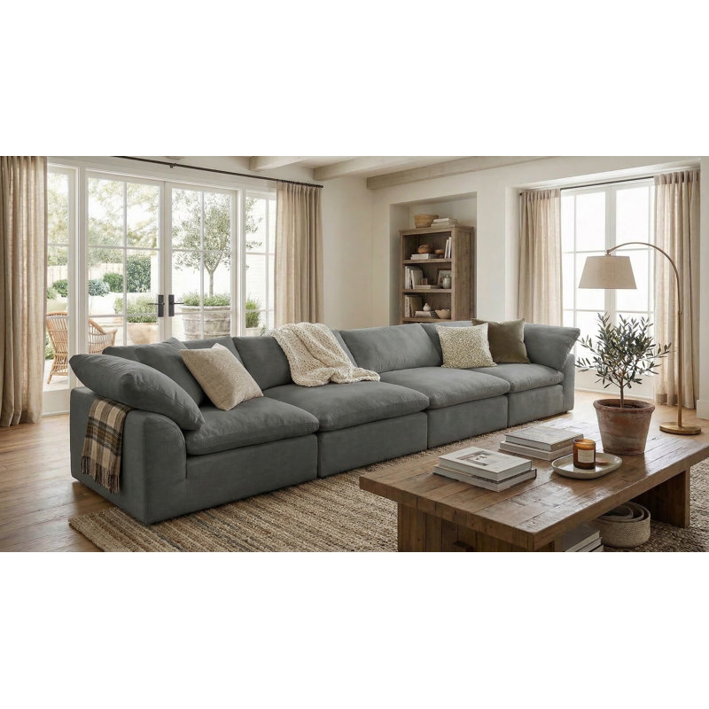 Mielke Cloud-Inspired 176" 4 Piece Oversized Deep Lounge Slipcovered Modular Sofa | Performance Fabric Washable Water-Resistant Stain-Proof | Deep-Seating Down-Filled Couch | Plush Cushions, Modern Design 