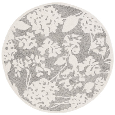 Dylan Lauren Ralph Lauren Hand Tufted Wool/Cotton Floral Rug in Gray/Ivory