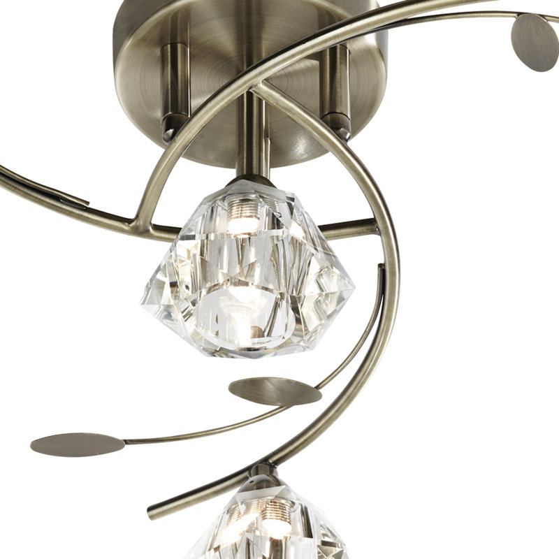 Alan Glass Semi Flush Mount, Antique Brass