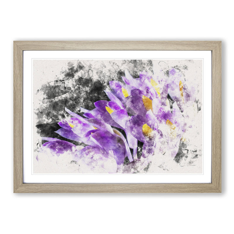 Wild Purple Orchid Flowers - Single Picture Frame Print on MDF, Oak, 33cm H x 45cm W x 2cm D