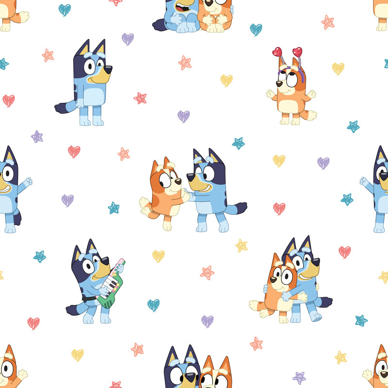 Papier peint adhésif multicolore Bluey and Bingo Hearts