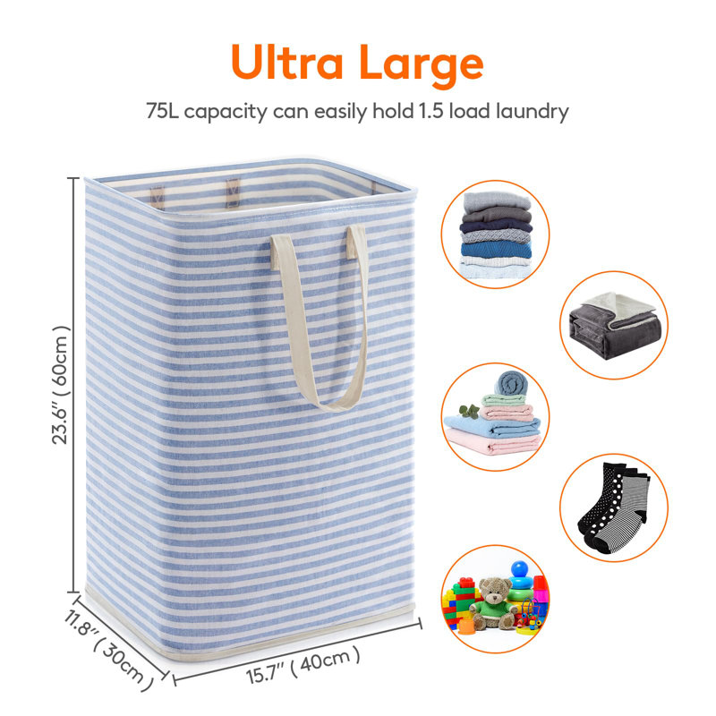 Panier à linge en toile avec poignées, Bleu