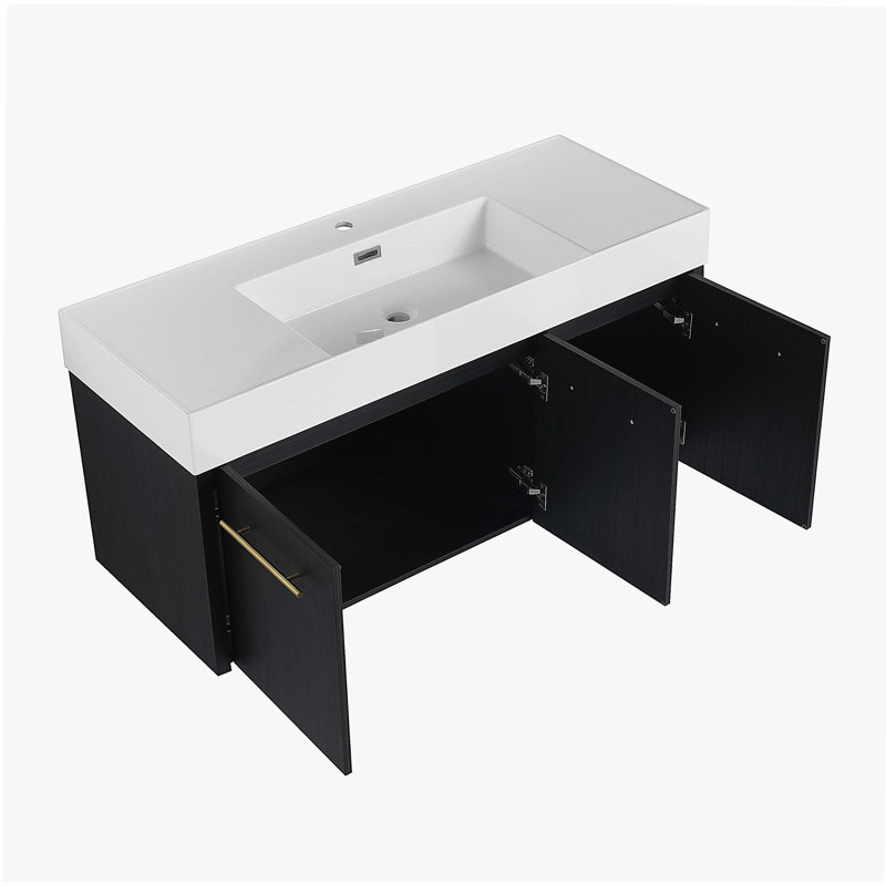 Coiffeuse de salle de bain murale avec lavabo, lavabo en résine à bords épais