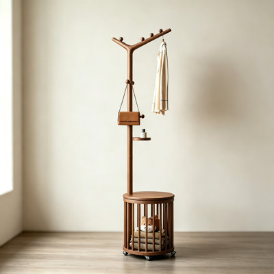 Solid Rubber Wood Tree Shape Coat Rack