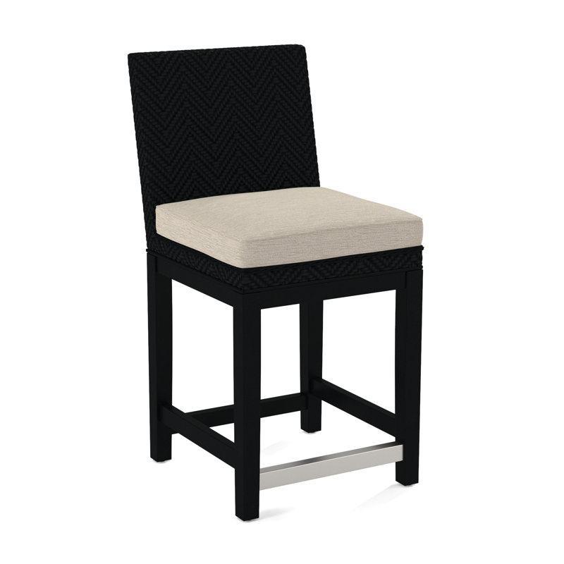 Upholstered Stool, Light Blue Performance Fabric; 0851-55, Black Finish
