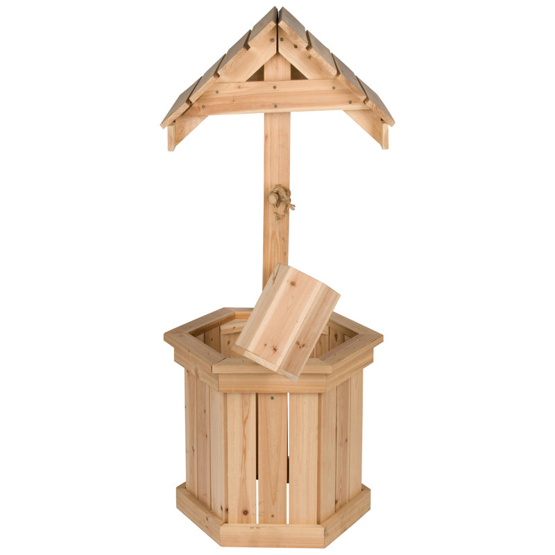 Natural Cedar Wood 55" Decorative Outdoor Wishing Well Planter
