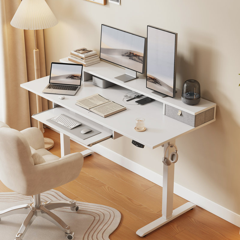 Bureau debout électrique 48 po avec 2 tiroirs et plateau à clavier, bureau à hauteur réglable pour le bureau personnel 