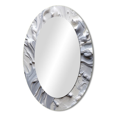 Grey And Cream Harmony In Chaos II - Large Oval Wall Mirror On Metal