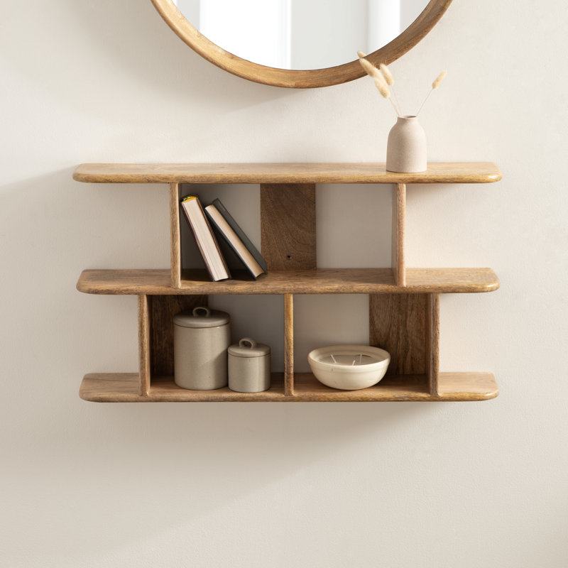 Fayette Tiered Storage Wood Wall Shelf, Brown Wood