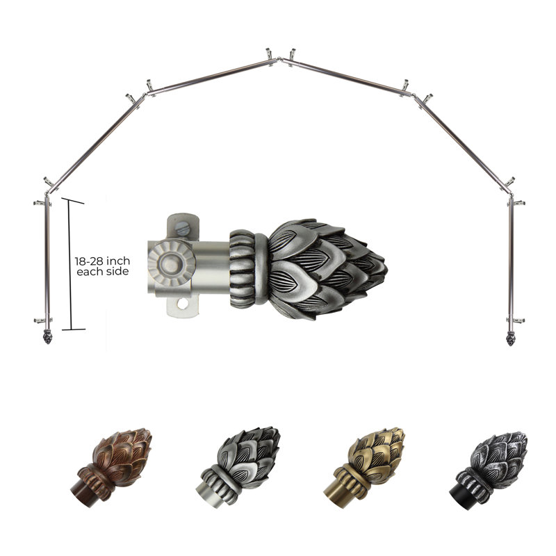 Ensemble de tringle à rideaux simple et quincaillerie pour fenêtre à 6 côtés, Nickel satiné, 18 à 28 po (de chaque côté)