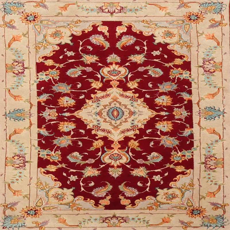 Tapis traditionnel rouge / beige Grooms, Carré 7 pi