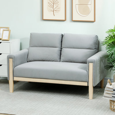 53" Loveseat Sofa, Small 2 Seater Couch with Solid Wood Legs, Grey