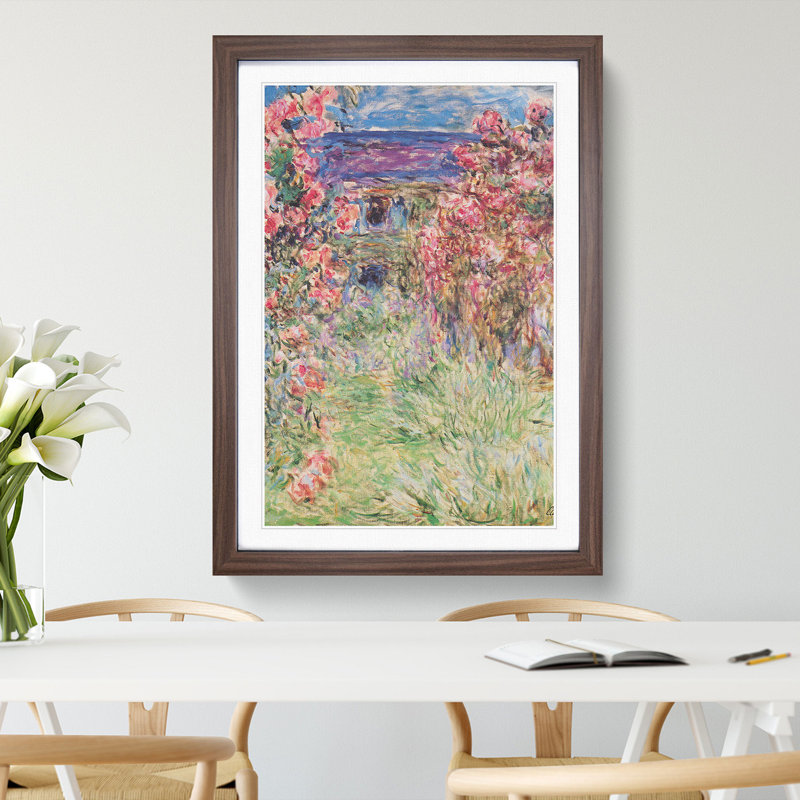 Rose House by Claude Monet - Picture Frame Painting, 36cm H x 27cm W x 2cm D, Walnut Framed