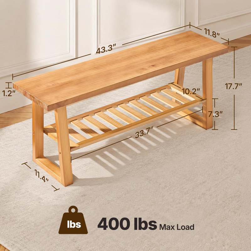 43 Inch Solid Pine Wood Bench