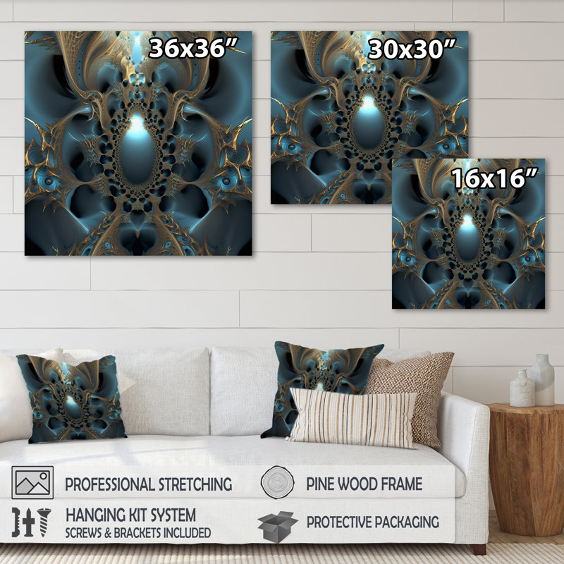 Turquoise fractale excellence I - reproduction sur toile, H 24 po x l 24 po x P 1 po, Toile tendue