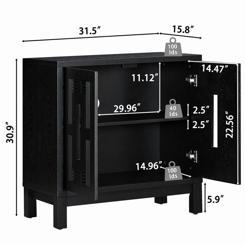 Buffet 31,5 po Mid Century Modern, Noir