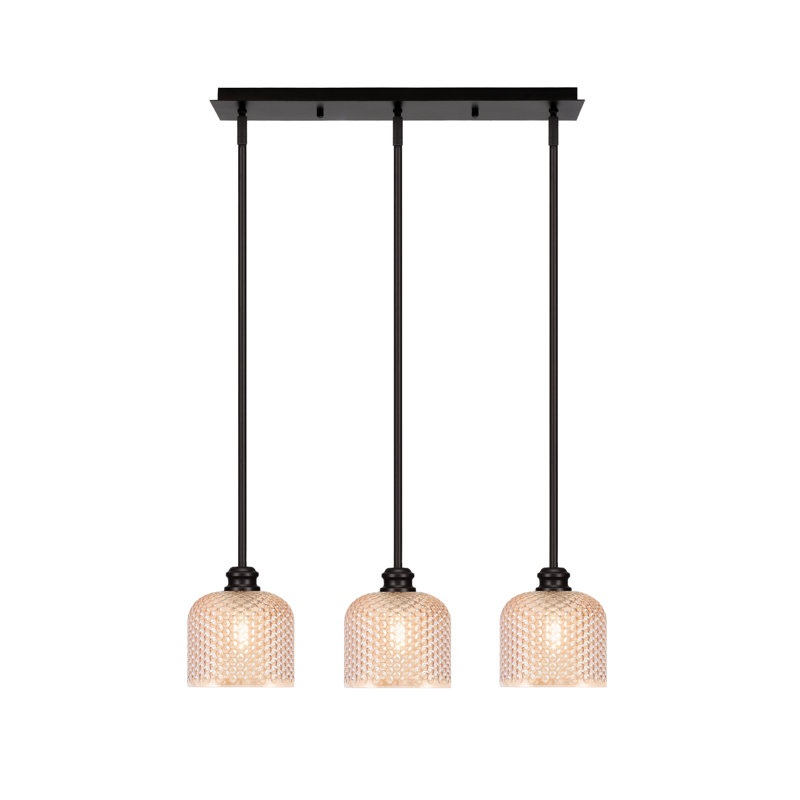 Luminaire suspendu linéaire 3 lumières Edge au fini espresso avec verre texturé ambre de 6 po
