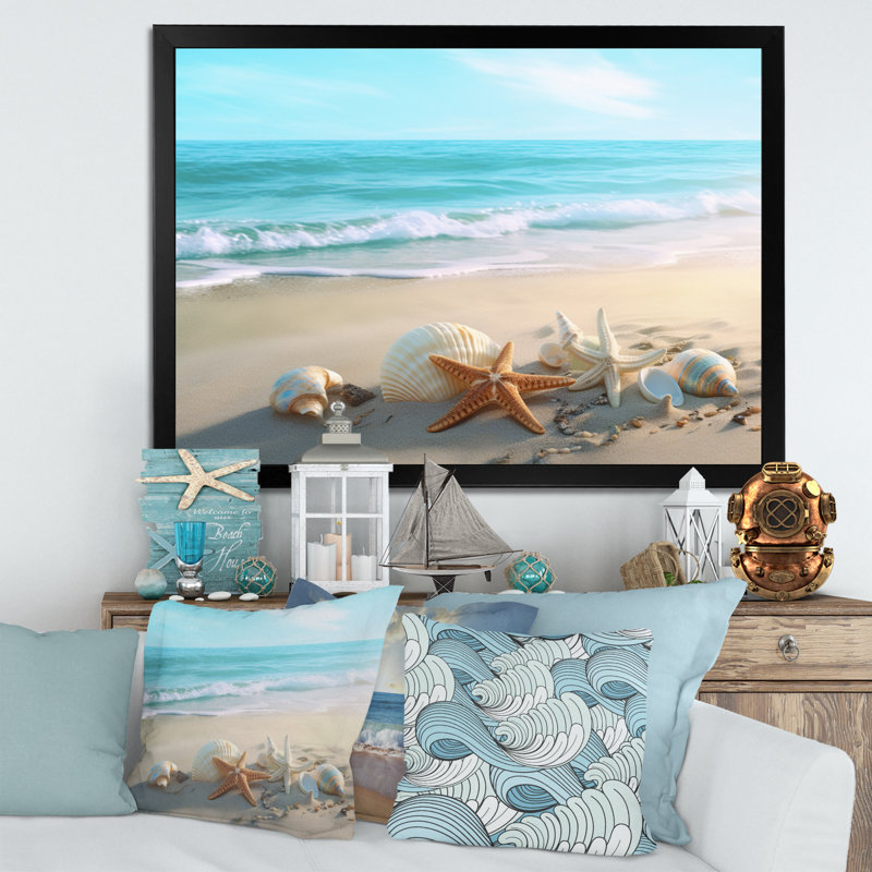 Bord de mer côtier - plage moderne, art mural, Cadre noir, H 30 po x l 40 po x P 1,5 po