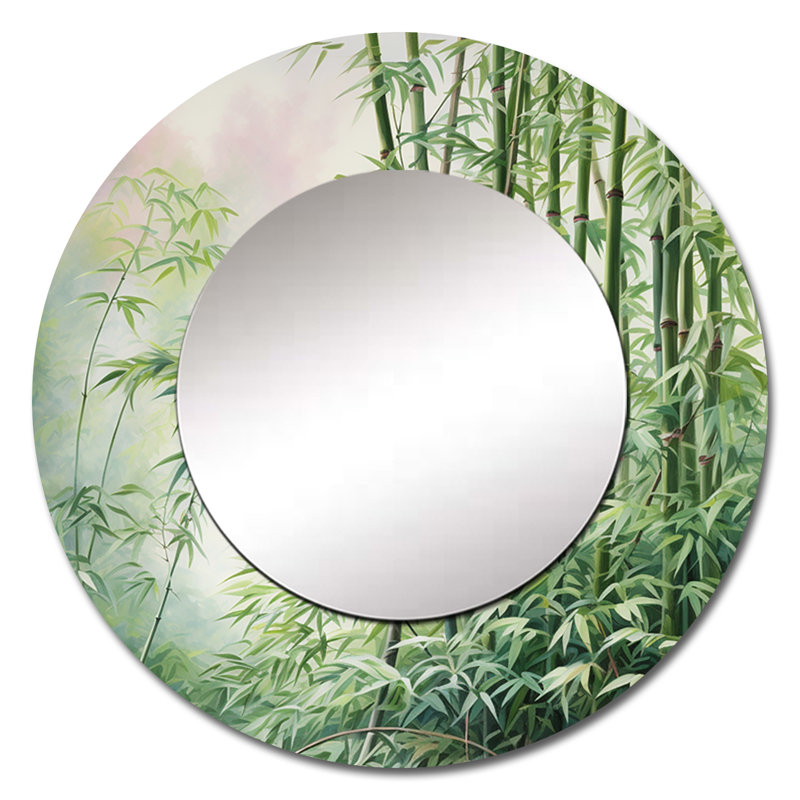 Bamboo Romantic Dream III - miroir mural en bambou, miroir décoratif rond vert, impression d'art en métal, 29 po x 29 po
