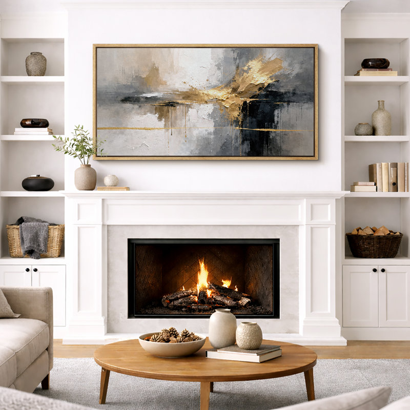 Abstrait neutre, horizon doré, œuvre d'art moderne, impression de giclée sur toile encadrée, H 30 po x l 60 po x P 1,5 po