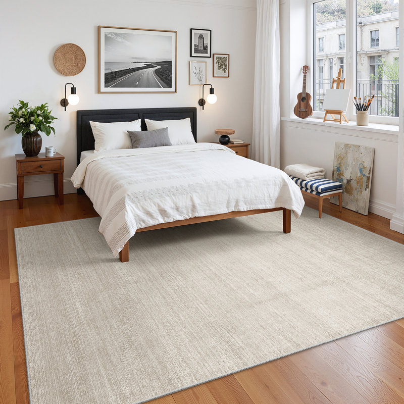 Tapis lavable à rayures rétro antidérapant (beige), Rectangle 6 pi x 9 pi, Beige