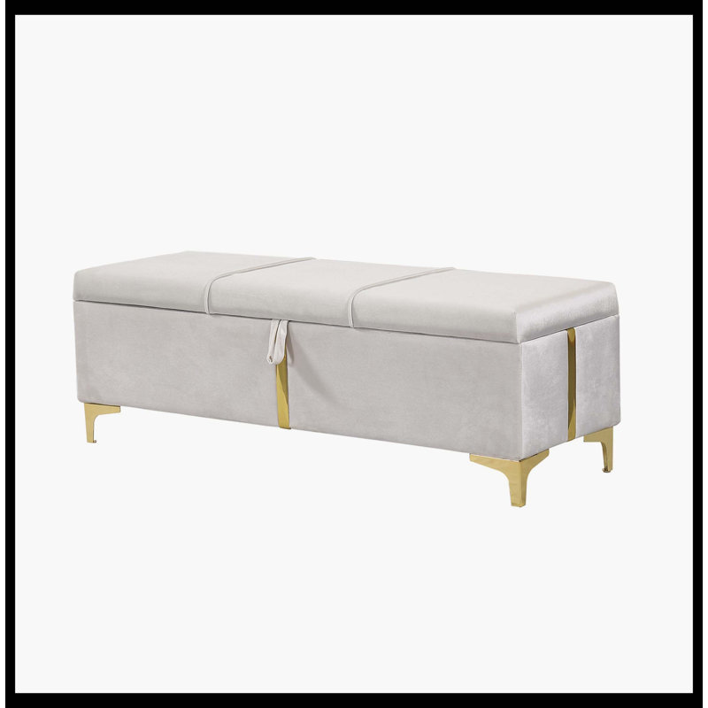 Elegant Upholstered Storage Ottoman,Storage Bench With Metal Legs For Bedroom,Living Room,Fully Assembled Except Legs,Beige