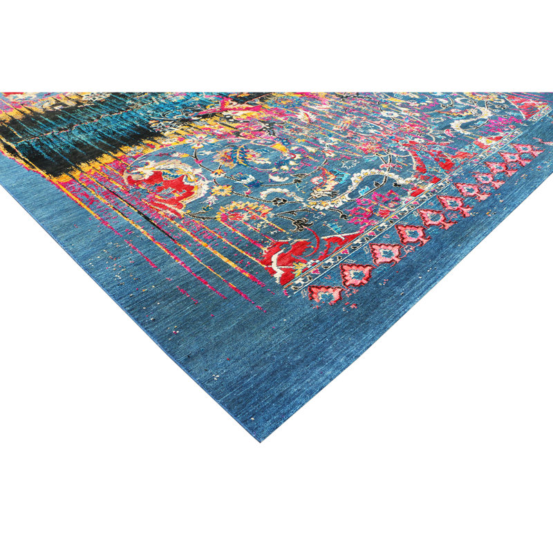 Hand Knotted Area Rug in Blue/Red/Yellow, Rectangle 9' x 12'