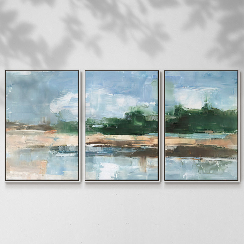" Tropical Shore I " 3 - Pieces, White, 36" H x 75" W x 2" D