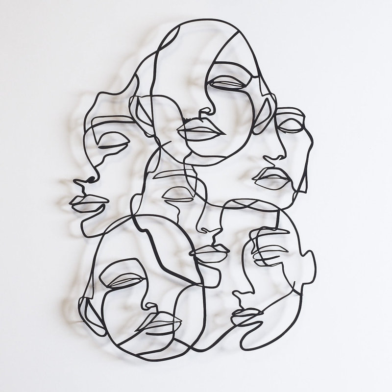 Art mural moderne abstrait visages en métal, H 37 po x l 27 po x P 1 po