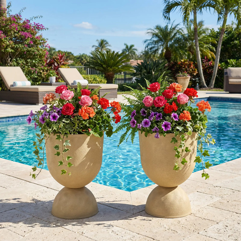 Pots de jardin décoratifs modernes pour l'intérieur et l'extérieur, H 22,4 po x l 16 po, Beige
