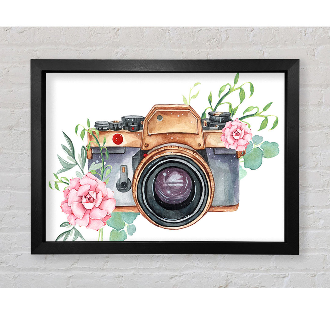 Vintage Camera Floral - Einzelner Bilderrahmen Kunstdrucke