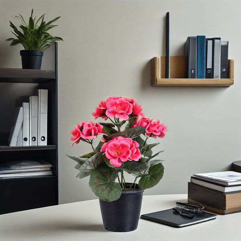 1 géranium artificiel en pot avec bassin, géranium, décoration de fausse fleur pour l'extérieur, décoration de table de bureau de ferme de mariage