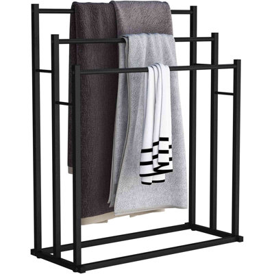 3-Tier Freestanding Towel Rack, Blanket Drying Display Stand For Oversized Bath Towels, Ideal Next To Bathtub & Shower