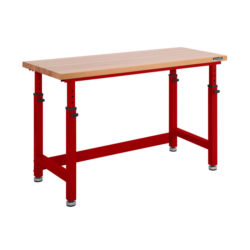 Seville Classics UltraHD Adjustable Height Workbench, 60" W x 24" D x 28.5" - 42" H, Red