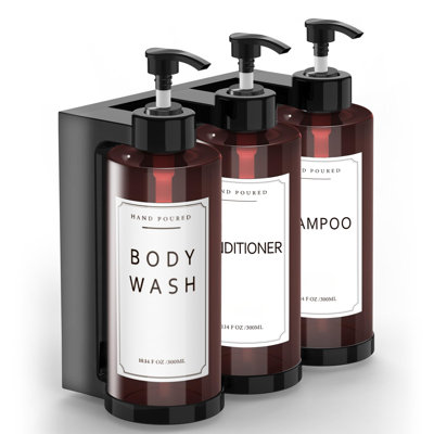 Distributeur de shampooing en plastique pour le corps à fixation murale pour la maison | Distributeur de shampooing et revitalisant, distributeur de savon de douche mural à 3 chambres, sans bouteille, pompe rechargeable pour hôtel de bain