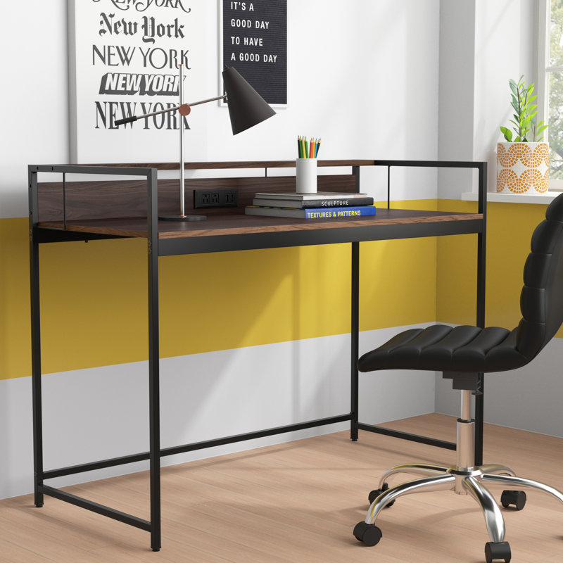 Austrinus Metal Base Writing Desk with Power Outlet