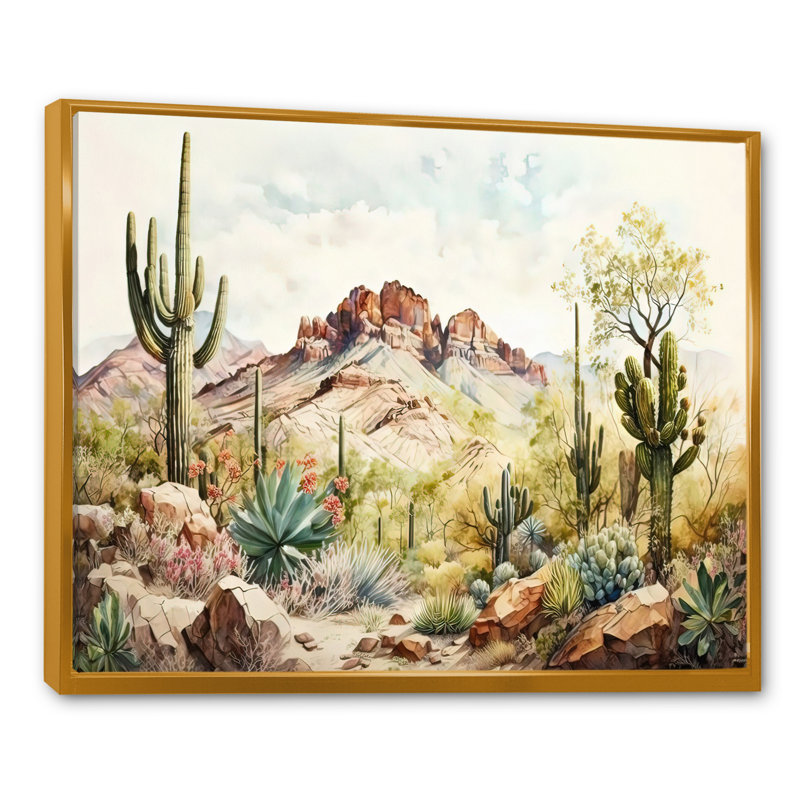Arizona désert III - art mural occidental, Doré, Reproduction avec cadre flottant, H 24 po x l 32 po