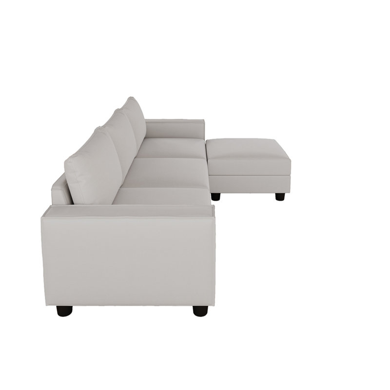 Canapé modulaire moderne en L à 4 places en tissu blanc confortable pour le salon, Lin blanc