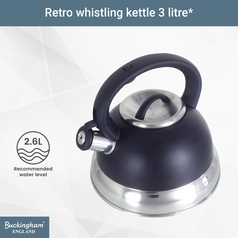 Buckingham Whistling Kettle Stovetop Stainless Steel, Induction Compatible 3 Litres